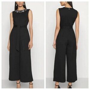 Kate Spade Black Embellished Belted Ponte Jumpsuit